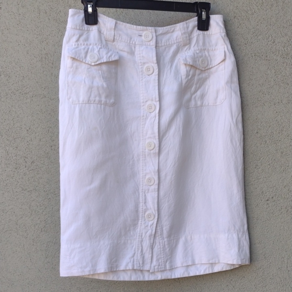 Stained Banana Republic White Linen-silk Button-Front Skirt 6